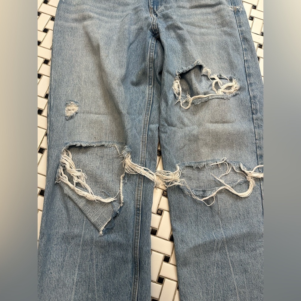Zara Blue Boyfriend Jeans with Distressed Details - Picture 3 of 8